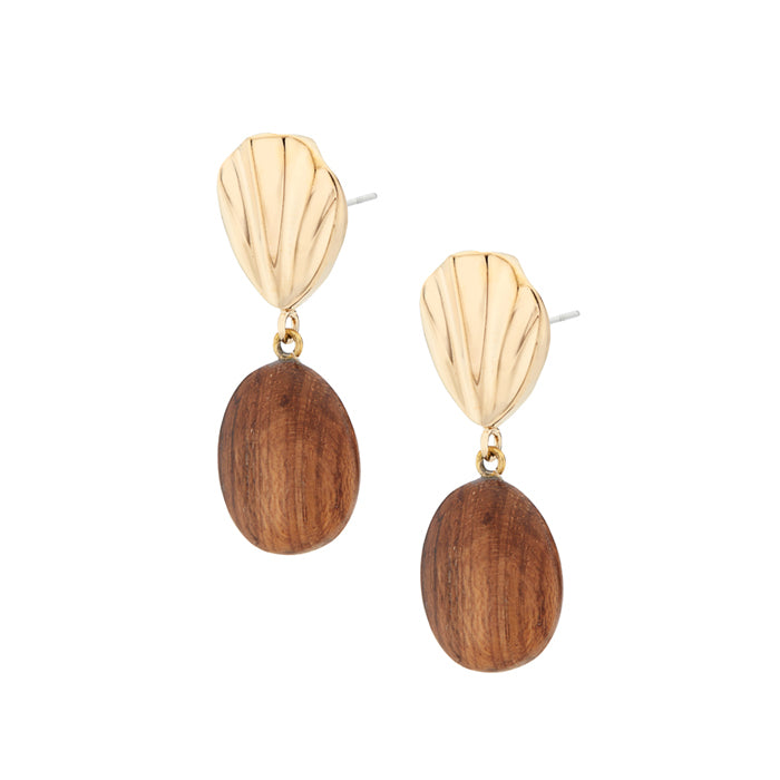 SOKO Bidu Wood Drop Earrings 24K Gold Plated-Wood